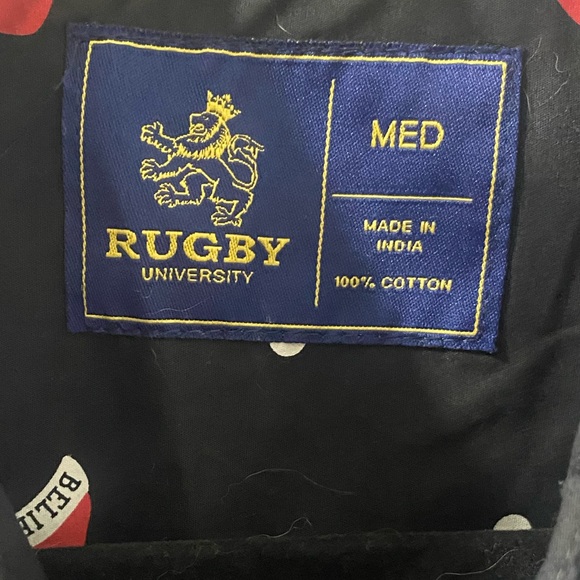 Rugby University Black Button Down Short Sleeve Santa Hat Shirt - Men’s Medium - Picture 3 of 3